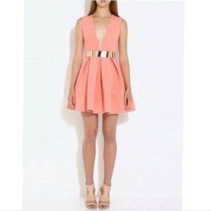 AQ/AQ Coral Pink Plunge Mini Dress no belt